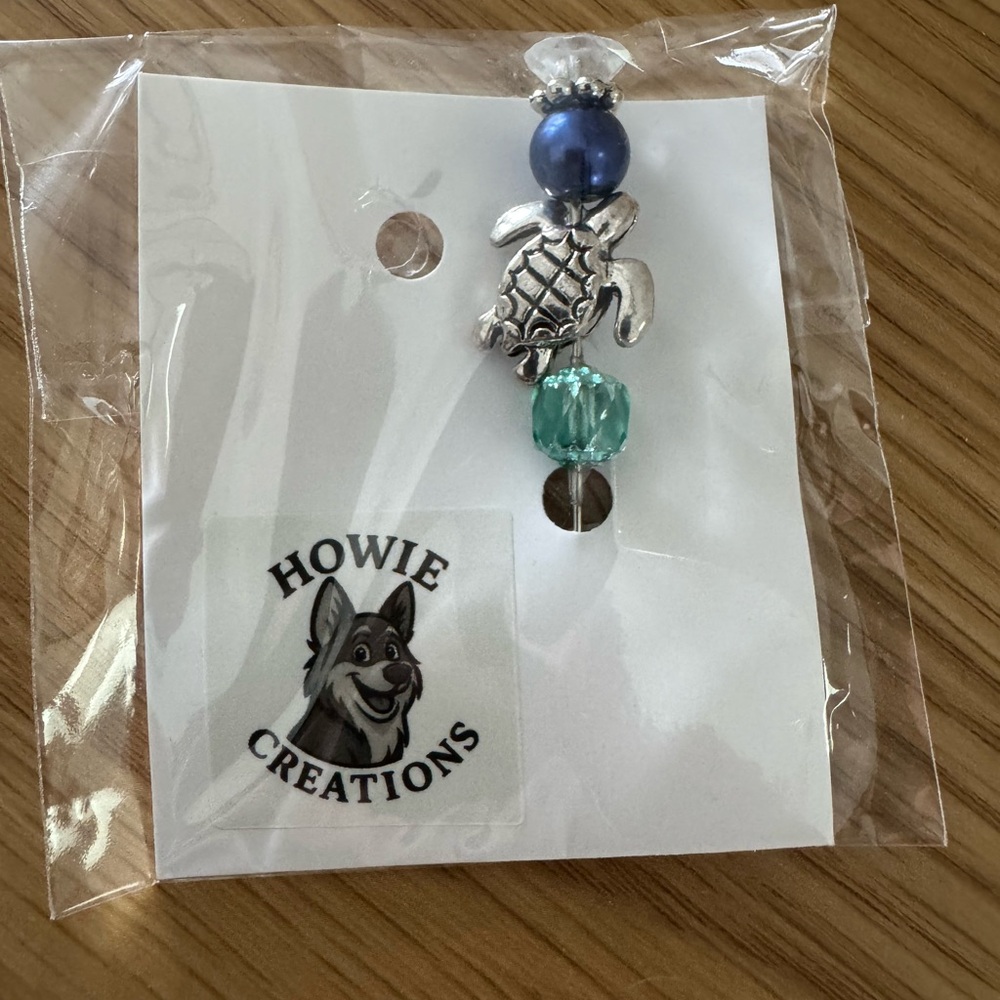 Howie Creations Turtle Stick Pin with Blue and Green Beads - NWOT
